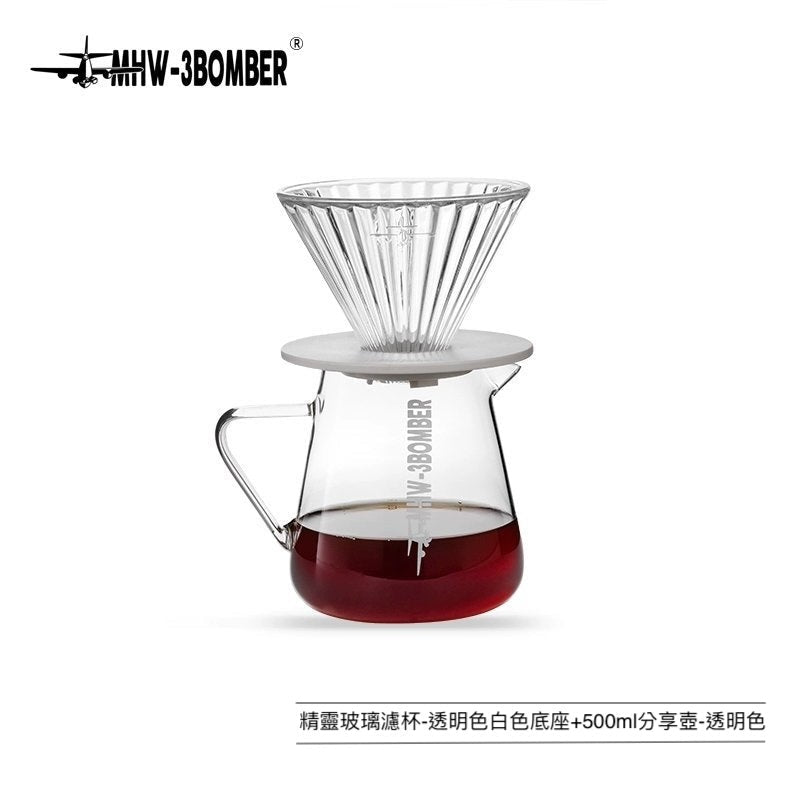 尖嘴分享壺-白字-500ML —手沖咖啡壺500ml 玻璃分享壺滴漏式咖啡器具