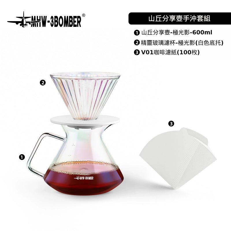 山丘分享壺-600ml-極光影—耐熱玻璃壺下壺刻度分享壺手沖咖啡器具360
